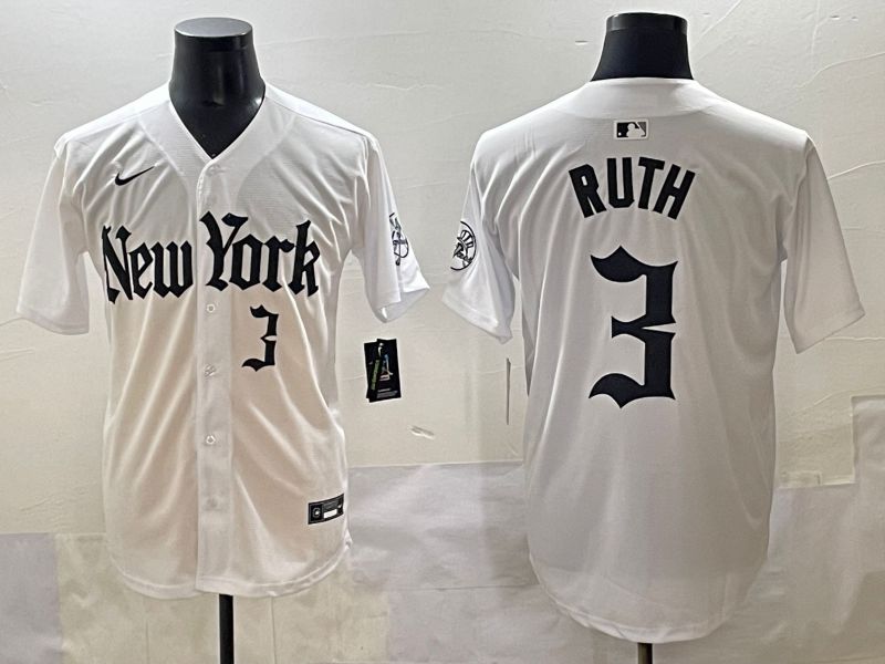 Men 2025 New York Yankees #3 Ruth White Five generations Joint Name Nike MLB Jersey style 36->new york yankees->MLB Jersey
